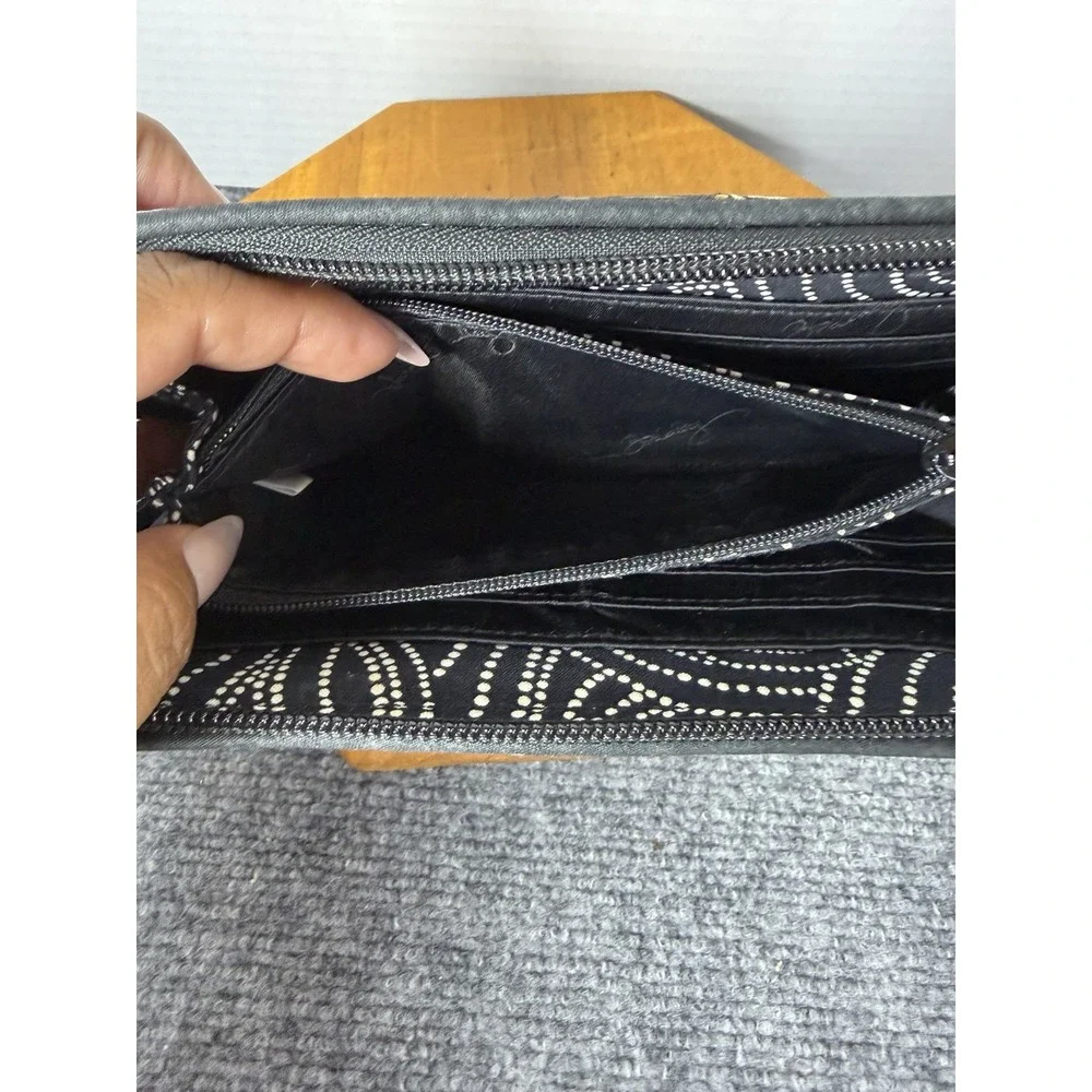 Vera Bradley Turnlock Wallet Black Pink Damask Floral‎ Print Retired